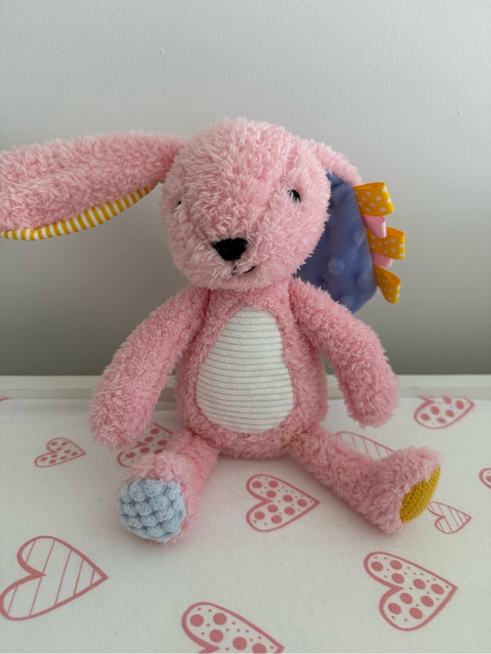 Pink Plush Bunny Stuffed Toy with Ribbon Details